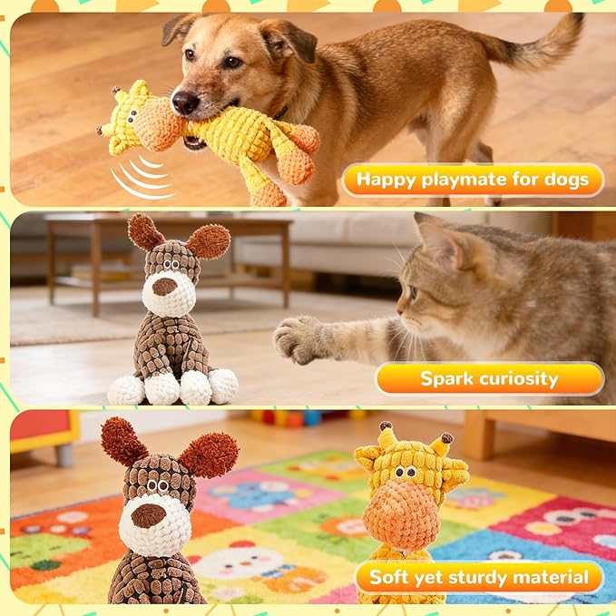 2026 New Durable Plush Dog Toys for Aggressive Chewers, Indestructible Dog Toy, Squeaky Chew Toy for Small Medium Large Dogs Puppy Teething Toys (Brown+Orang)