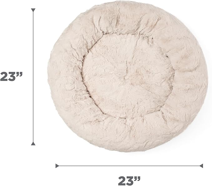 Best Friends by Sheri The Original Calming Donut Dog Bed – Washable Plush Pet Bed for Cats & Small Dogs up to 25 lbs, Lux Faux Fur, Oyster, Small (23" x 23")