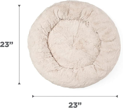 Best Friends by Sheri The Original Calming Donut Dog Bed – Washable Plush Pet Bed for Cats & Small Dogs up to 25 lbs, Lux Faux Fur, Oyster, Small (23" x 23")