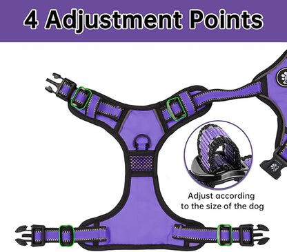 NESTROAD No Pull Dog Harness,Adjustable Oxford Dog Vest Harness with Leash,Reflective No-Choke Pet Harness with Easy Control Soft Handle for Large Dogs(Large,Purple)