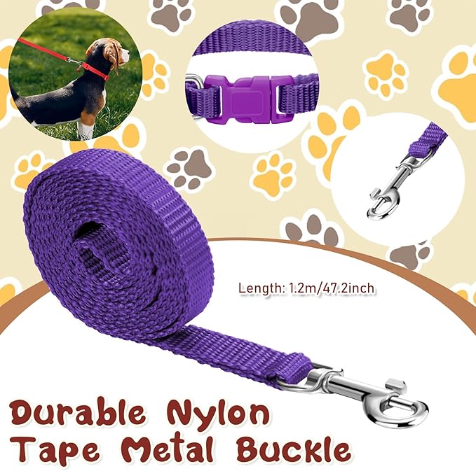 Amylove 48 Pcs Dog Collar and Leash Set, Polypropylene Adjustable Puppy Collars for Medium Dogs Small Pet Puppy Walking Training with Hook and Buckle(Multicolor,Solid Pattern)
