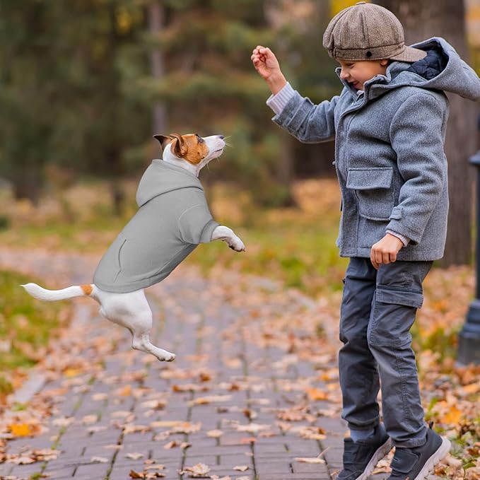 Dog Sweaters for Small Dogs,Dog Hoodies,Warm Fleece Sweatshirt with Hood & Pocket,Leash Hole,Cozy Cold Weather Puppy Clothes Pet Sweater for Small Dogs(Grey,S)