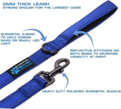 Max and Neo Reflective Nylon Dog Leash - 4 FT x 1 Inch Wide, Blue