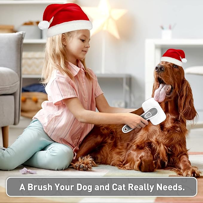 WOPQAEM Self Cleaning Slicker Brush for Dog, Cat, Skin Friendly Shedding & Grooming Tool for Long and Short Haired Pets, Easy Clean Retractable Bristles, Grey