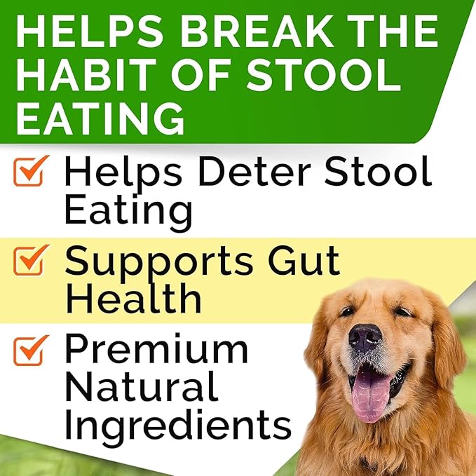 STRELLALAB No Poo Chews for Dogs - Coprophagia Deterrent with Probiotics, Enzymes & Breath Aid Support - Stop Dog Poop Eating (Turkey)