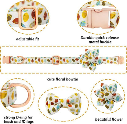 Dog Collar and Leash Set Girls Adjustable Puppy Collars with Floral Bow Tie for Small Medium Large Female Dogs, Rugby, S