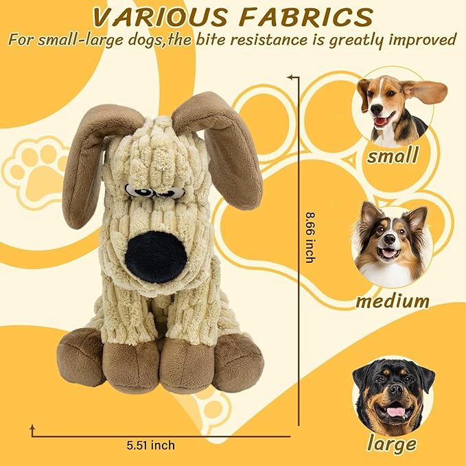 MeetYooo Squeaky Stuffed Dog Toys, Chew Toy for Large Medium Small Breeds, Plush Dog Toys to Keep Them Busy, Puppy Teething Dog Toy, Crinkle Dog Toy (Khaki Dog)