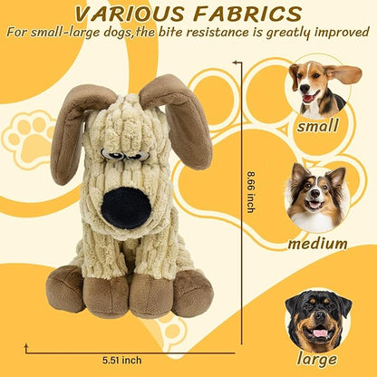 MeetYooo Squeaky Stuffed Dog Toys, Chew Toy for Large Medium Small Breeds, Plush Dog Toys to Keep Them Busy, Puppy Teething Dog Toy, Crinkle Dog Toy (Khaki Dog)