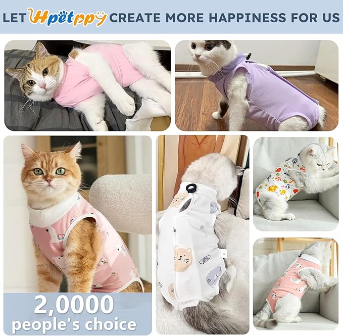 Hpetppy Cat Recovery Suit for Spay Abdominal Wounds, Breathable Cat Onesie for Cats After Surgery Female, Kitten Surgical Recovery Suit Female Cone of Shame Alternative for Cats Anti Licking
