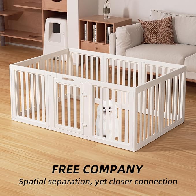LoveTail Clear Dog Play Pen,Pet Playpen with Door,Easy to Clean and Install Puppy pens for Both Indoor and Outdoor use (White, 23.6" Height, 8)