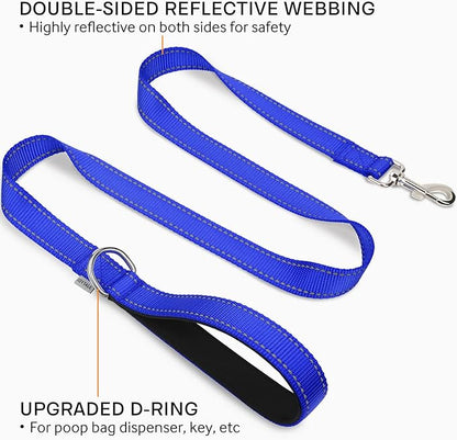 Joytale Double-Sided Reflective Dog Leash, 4 FT, Padded Handle Nylon Heavy Duty Leashes for Medium & Large Dogs Walking, Navy Blue