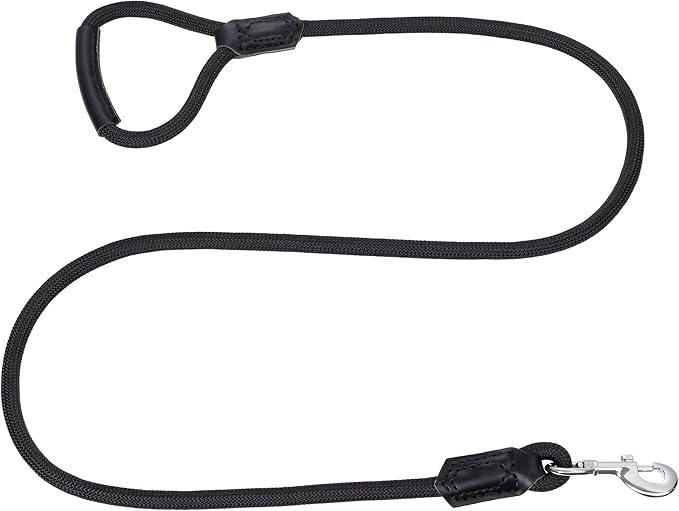 Mile High Life | Premium Leather Dog Leash | Strong Rope Leash | Leather Handle | Zinc Alloy Strong Clasp | Small Medium Large Dogs | 4/5/6 Feet(Black, 60 Inch (Pack of 1))