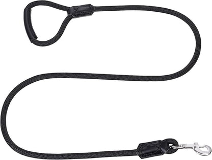 Mile High Life | Premium Leather Dog Leash | Strong Rope Leash | Leather Handle | Zinc Alloy Strong Clasp | Small Medium Large Dogs | 4/5/6 Feet(Black, 60 Inch (Pack of 1))
