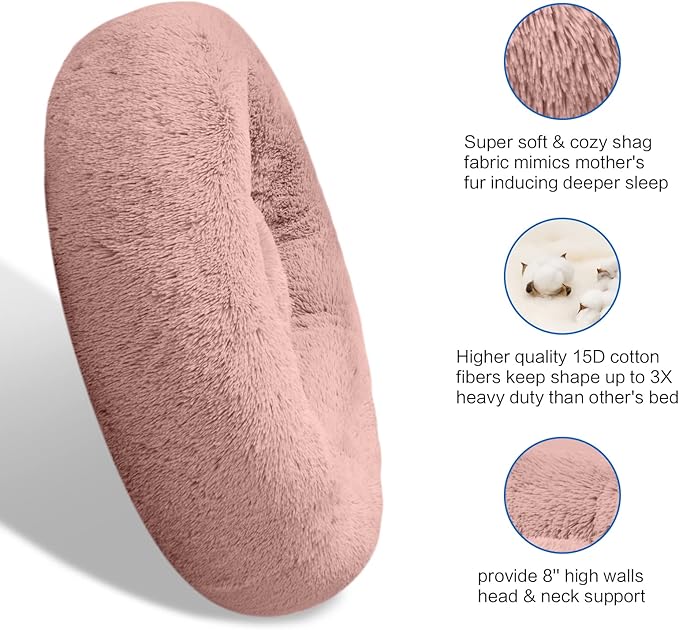 SAVFOX Plush Calming Dog & Cat Beds - Donut Shaped, Comfy Cuddler in Faux Fur, Washable, Multiple Sizes XS-XXL
