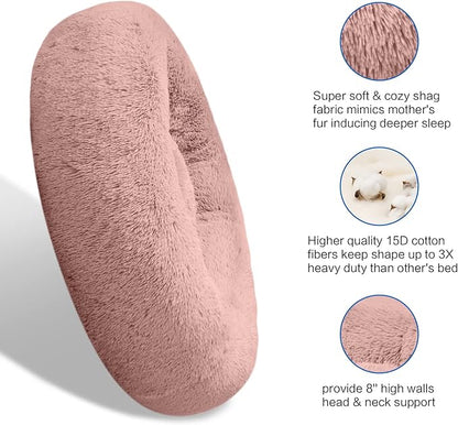 SAVFOX Plush Calming Dog & Cat Beds - Donut Shaped, Comfy Cuddler in Faux Fur, Washable, Multiple Sizes XS-XXL