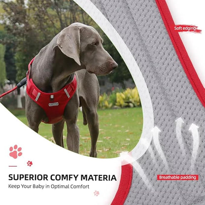 Dog Harness No Pull Adjustable Reflective,for Medium and Large Small Dog with Leash 59.06in (Red, L)