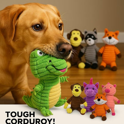 Jalousie Plush Toys Assortment Value Bundle Puppy Pet Mutt Squeak Toy for Medium Large Dogs (5 Pack Corduroy)