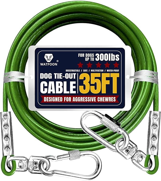 Tie Out Cable for Dogs Up to 300lbs,35ft Extra Strong 1000lbs Break Strength Tie-Out Tether Trolley Training Lead,Dog Run Cable for Yard Garden Park Camping Outside (Green, 300lbs 35ft)