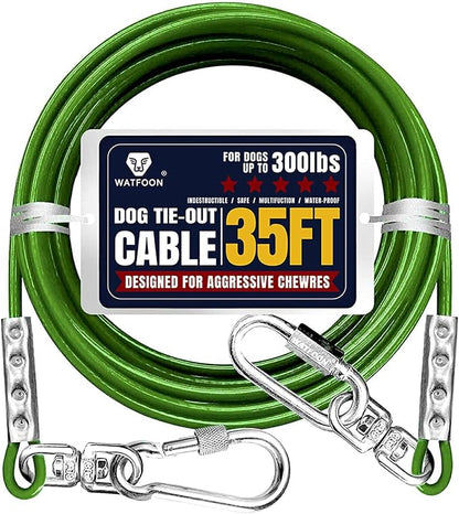 Tie Out Cable for Dogs Up to 300lbs,35ft Extra Strong 1000lbs Break Strength Tie-Out Tether Trolley Training Lead,Dog Run Cable for Yard Garden Park Camping Outside (Green, 300lbs 35ft)