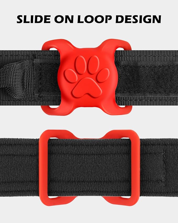 Dynmeow Dog Cat Collar Holder Compatible with Airtag, Anti-Lost Silcione Holder for 1.2 and 1.5 inch Wide Collar, Red, L(1 Pack)