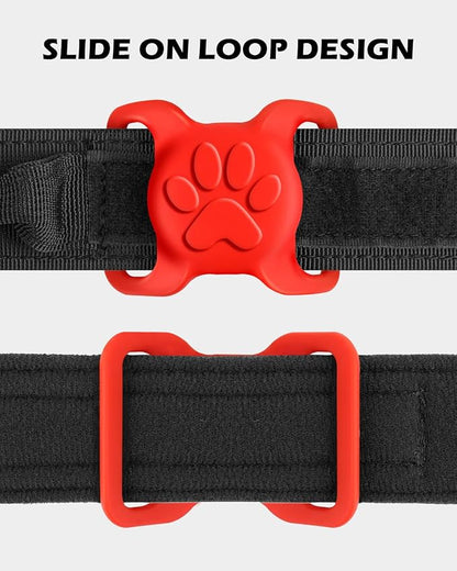 Dynmeow Dog Cat Collar Holder Compatible with Airtag, Anti-Lost Silcione Holder for 1.2 and 1.5 inch Wide Collar, Red, L(1 Pack)
