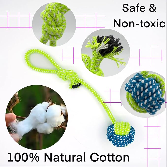 YESWOOD! Tug of War Dog Toy Small Breed,Dog Ball with Rope,4-Pack Rope with Ball Attached for Small and Medium Breed 0-80 Pounds,Puppy Interactive Toy
