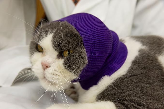 FDANDADE Cat Hematoma Ear Wrap, Cat Ear Wrap Cats Anxiety Relief – Noise Canceling for Fireworks, Thunderstorms Purple S