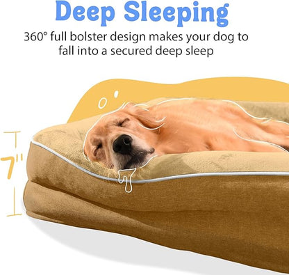 Washable Orthopedic Large Dog Bed - Big Dog Beds with Removable Waterproof Cover and Non-Slip Bottom XL Large Pet Bed with Bolster Extra Large Dogs Bed