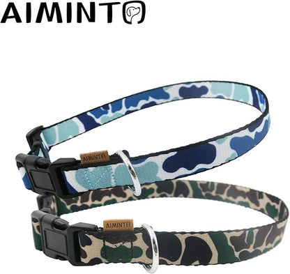 Dog Collar, Cute Camouflage Pattern, Soft and Adjustable Collar with Quick Release Buckle (S (Neck 11-18", Width 5/8"), Camouflage Blue)
