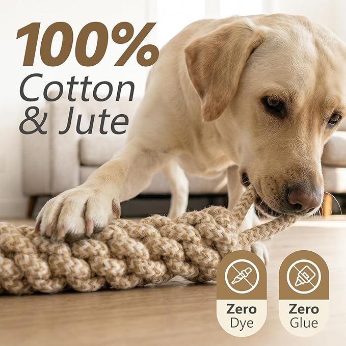 IRRESTRICO Dog Chew Toys for Aggressive Chewers, Rope Toys for Large Dogs with Dental Benefits, Durable Training Chew Rope, M Size
