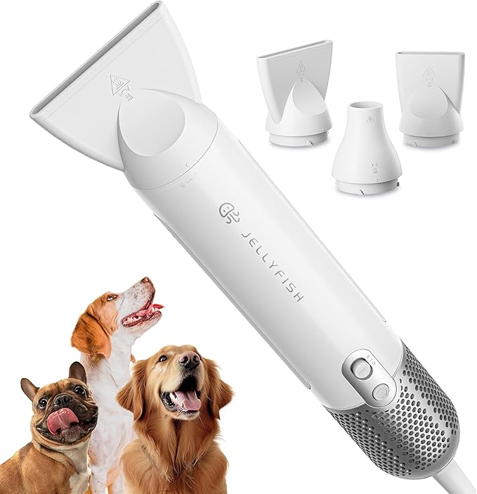 Jellyfish Handheld Dog Dryer - 1.21lb Lightweight, 2 Speeds, 4 Temp, Portable High Velocity Blow Dryer for Travel & Home