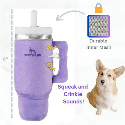 Nestpark Tumbler Cup Funny Dog Toy - Parody Plush Squeaky Crinkle Dog Toy (Orchid Purple)