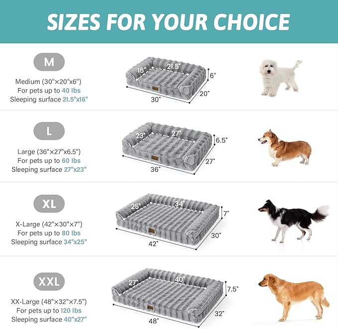 COZY KISS Faux Rabbit Fur Orthopedic Dog Bed, Dog Bed for Medium Size, Supportive Foam Pet Sofa with Waterproof Lining Cover, Washable U-Shaped Pet Couch with Anti-Slip Bottom, Grey M 30x20x6.5 inch