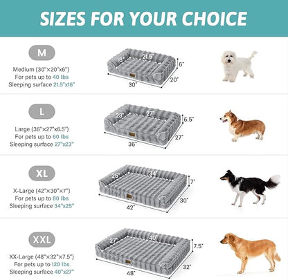 COZY KISS Faux Rabbit Fur Orthopedic Dog Bed, Dog Bed for Medium Size, Supportive Foam Pet Sofa with Waterproof Lining Cover, Washable U-Shaped Pet Couch with Anti-Slip Bottom, Grey M 30x20x6.5 inch