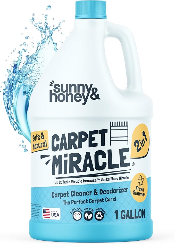 Sunny & Honey Carpet Cleaner Solution - Deep Stain Remover & Surface Deodorizer - Pet & Rug Cleaner - Upholstery Cleaning for Machine Use (128 fl oz, Fresh Summer Scent)