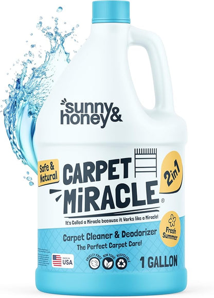 Sunny & Honey Carpet Cleaner Solution - Deep Stain Remover & Surface Deodorizer - Pet & Rug Cleaner - Upholstery Cleaning for Machine Use (128 fl oz, Fresh Summer Scent)