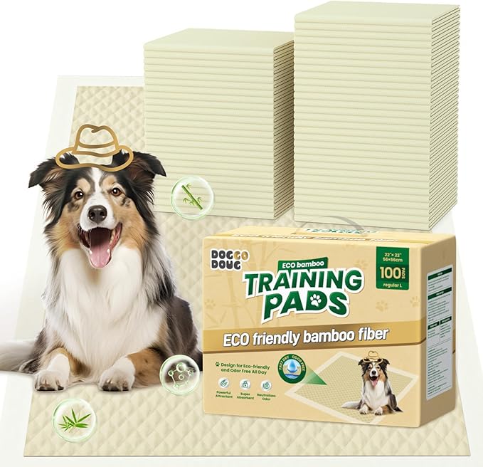 DOGGO DOUG Puppy Pads 100 Count Small 22x22in Bamboo Training Pads Deodorizing Leakproof Quick Drying Dog Pee Pads Super Absorbent Disposable Pee Pads for Dogs Puppies, Doggie, Cats, Rabbits