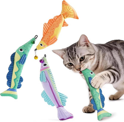 PURETOY Catnip Toys, [12000mg] Extra Large Toys for Indoor Cats with Removable Bell, 100% Natural North American Catnip Floppy Fish Cat, Crinkle Sound & Soft Cotton-Free Surface