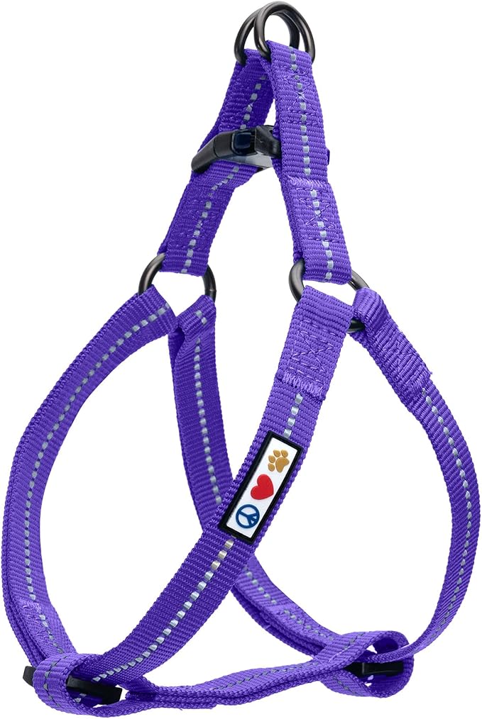 Pawtitas Recycled Reflective Step-in Dog Harness – Adjustable No-Pull Vest for Puppies to Seniors, Safe & Comfortable XS Purple