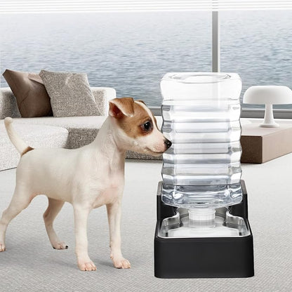 RIZZARI Stainless Steel Pet Water Feeder: 7.5L Black Automatic Leak-Proof Gravity Dispenser - Without Filter - for 20-35LB Senior Dogs with Joint Spine Issues - Bedroom Kitchen