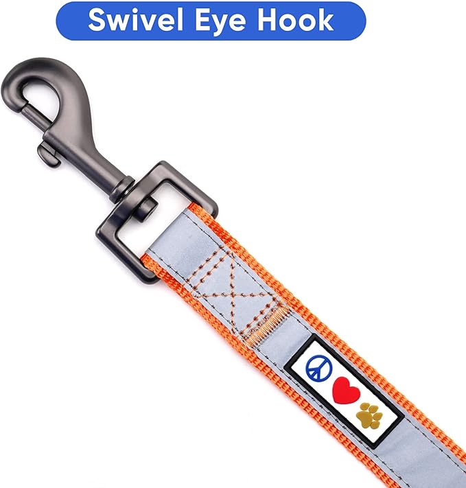 Pawtitas Orange Dog Leash 6 ft Custom ID Lead for Dogs & Puppies Reflective Comfortable Padded Handle Embroidered Name & Phone Number