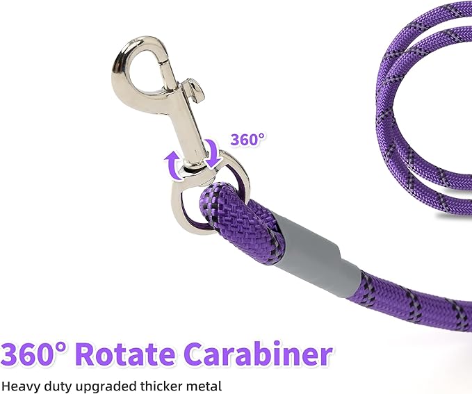 Mile High Life Reflective Dog Leash, with Comfortable Padded Handle, Purple Nylon Rope Leash with Steel Tips, Heavy Duty 4 Feet Pet Leashes (Purple,72 Inches)