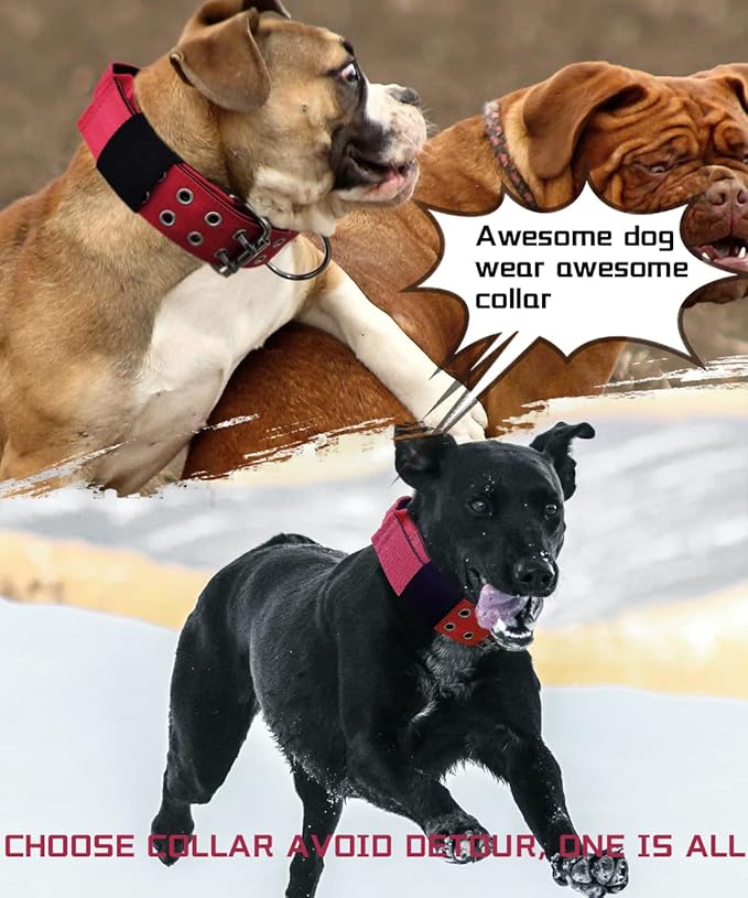 Red Large Dog Collar - 2 inch Wide Heavy Duty Collar with Handle for Extra Large Breed Dogs, Strong Nylon Indestructible Tactical Collar for German Shepherd, Pitbull, Rottweiler 19-23.5 in