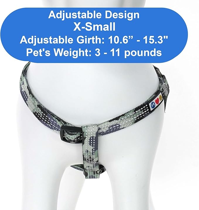 Pawtitas Reflective Step-in Dog Harness – Adjustable No-Pull Vest for Puppies to Seniors, Safe & Comfortable, XS Camo Grey