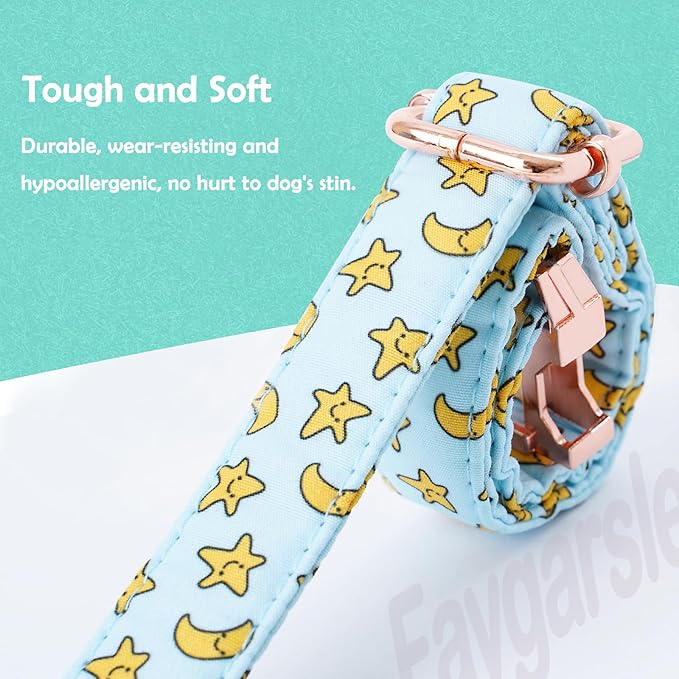 Faygarsle Blue Stars Moon Pattern Dog Collar for Small Medium Large Dogs Cute Puppy Collars for Female Dogs for Summer Spring Wedding Necklace Girl Dog Collar M
