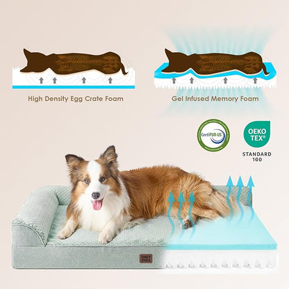 EHEYCIGA XL Dog Bed Memory Foam for Crate, Extra Large Dog Bed Orthopedic with Washable Removable Cover, Waterproof Pet Sofa Couch XLarge Size Dogs, 41x27x6.5, Greyish Green