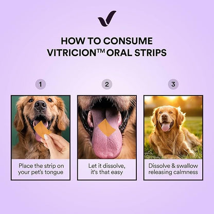 Vitricion Pet Calming Oral Strips for Dogs and Cats – 60 Strips, Fast-Acting Anxiety Support Supplement with Melatonin and L-Theanine, Natural Support for Travel, Thunder, Grooming – Blueberry Mint