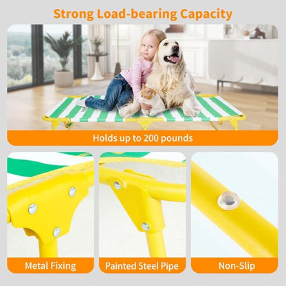 everfront Dog Elevated Bed Foldable Portable Raised Bed Camping cot Outdoor Summer Dog Bed (Large, GreenStripes-Oxford Fabric)