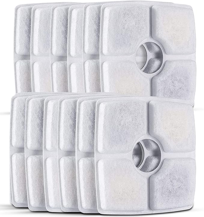 Cat Water Fountain Filters, 16 Pack Replacement Filter Fit for Top Square 84oz/2.5L Cat Pet Fountain, 3 Filtration System.Not compatible with 95oz/2.8L Pet Fountain