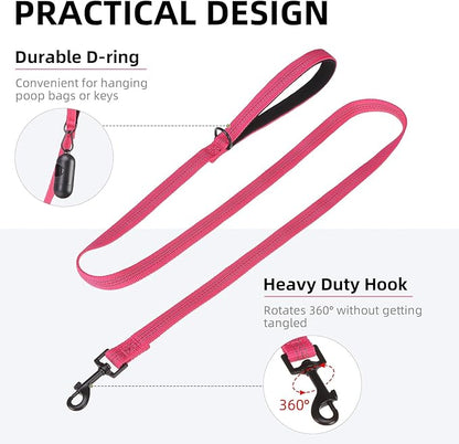 PUPTECK Reflective Dog Leash with Comfortable Padded Handle Durable Nylon Dog Lead for Small Medium and Large Dogs Cats Walking Running Training Outside, Hot Pink, M